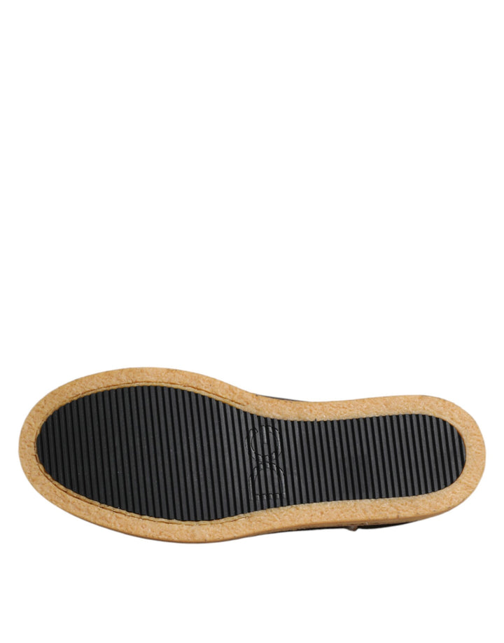 Brown White Calfskin Leather Loafers Shoes