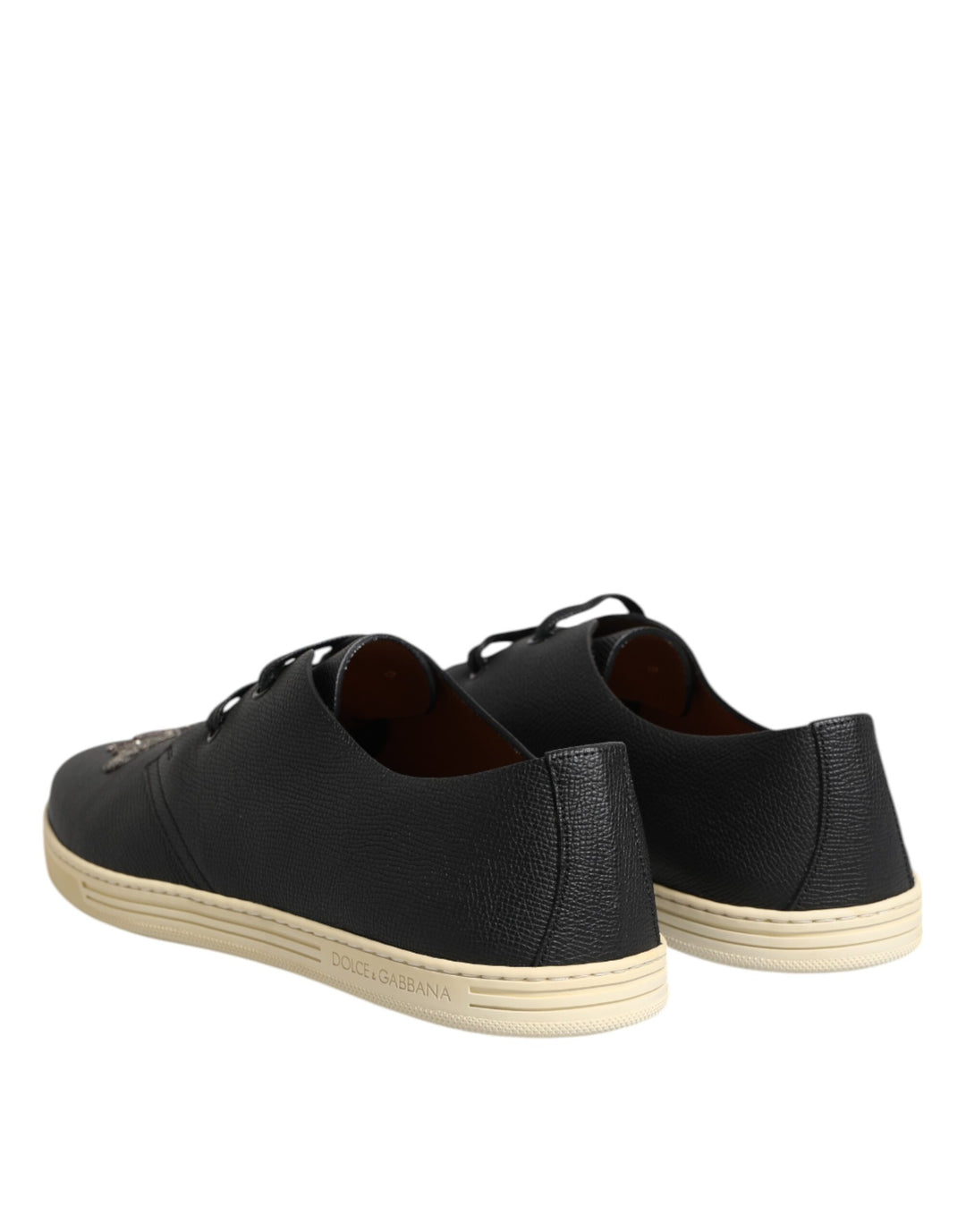 Black Leather Bee Crown Low Top Sneakers Shoes