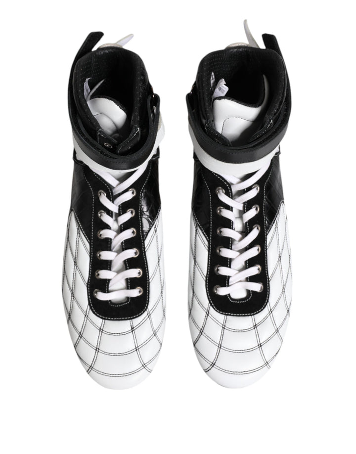 Black White Leather High Top Sneakers Shoes