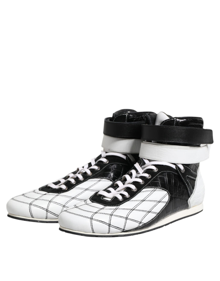 Black White Leather High Top Sneakers Shoes