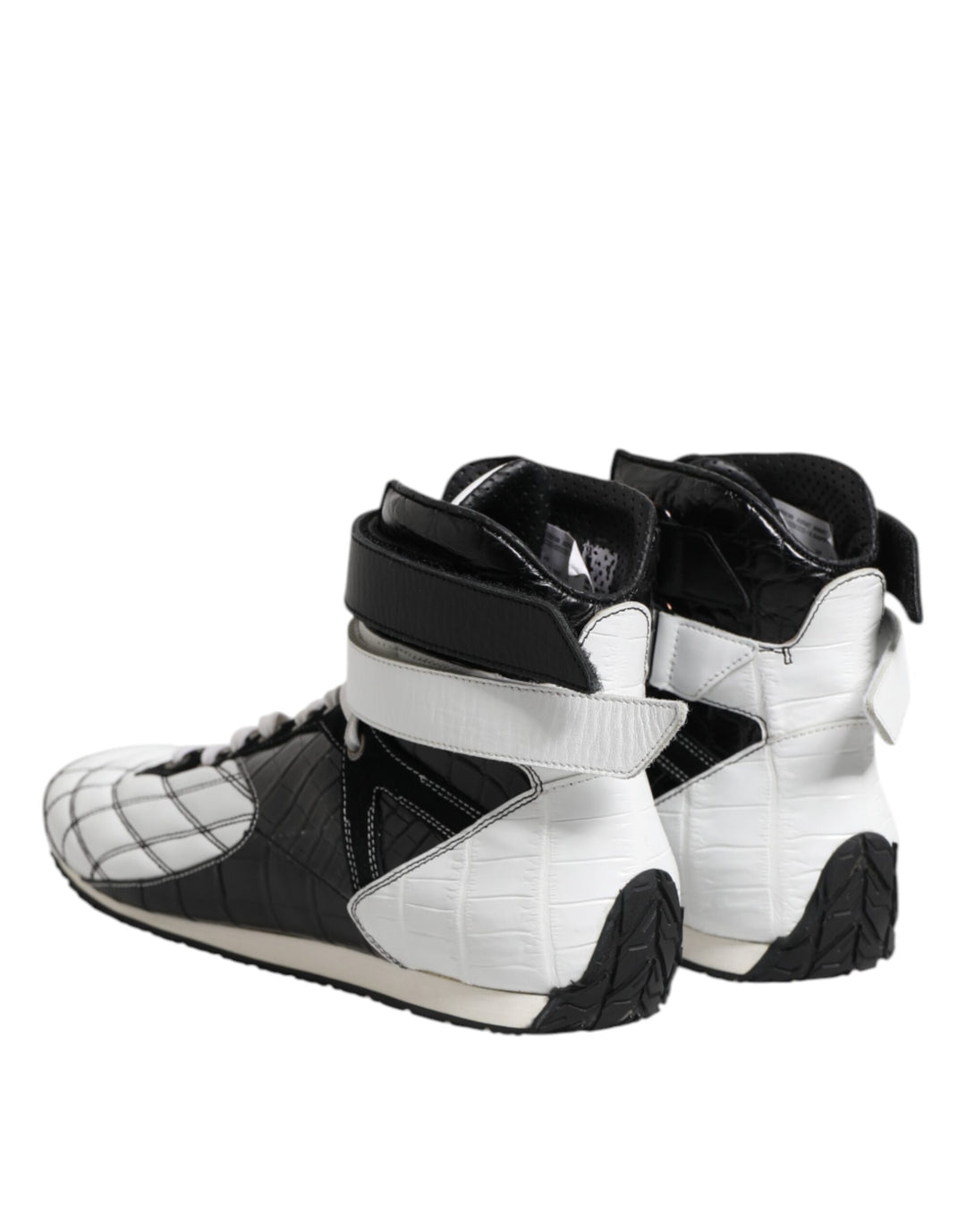 Black White Leather High Top Sneakers Shoes