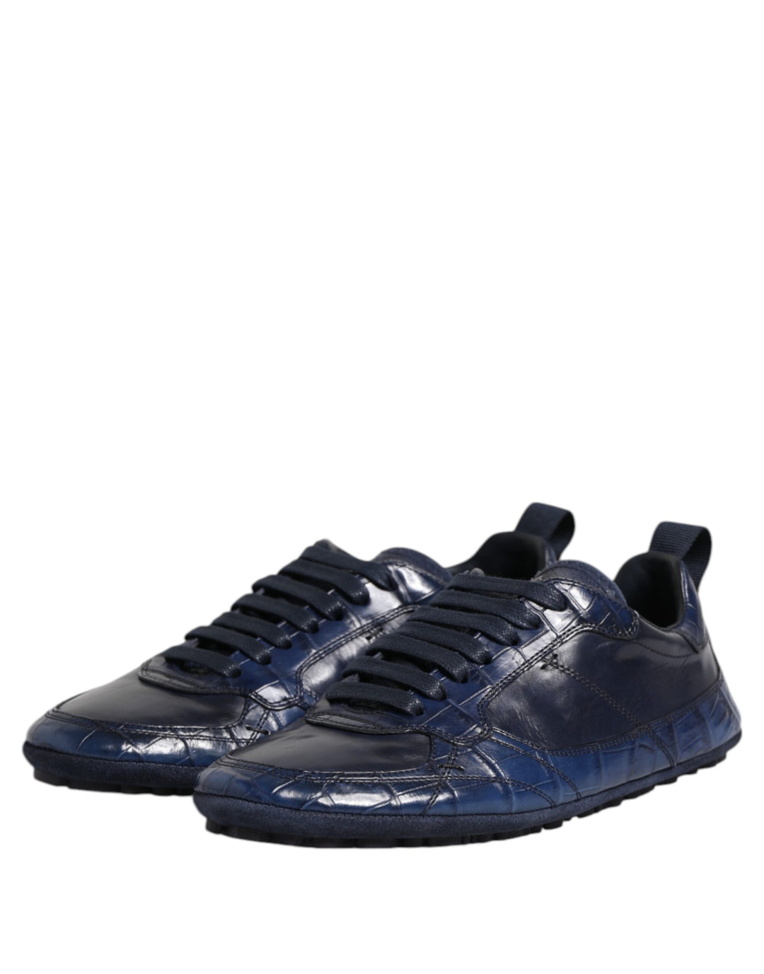Dark Blue Leather Low Top Men Sneakers Shoes