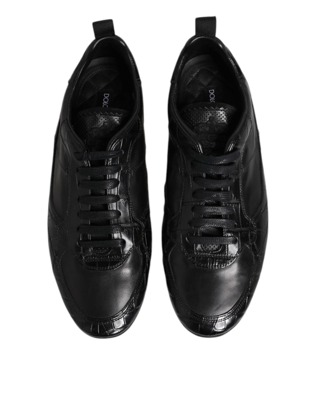 Black Exotic Leather Low Top Sneakers Shoes