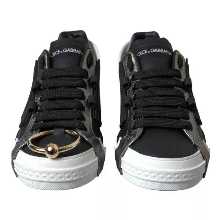 Black Leather Low Top Sneakers Portofino Shoes