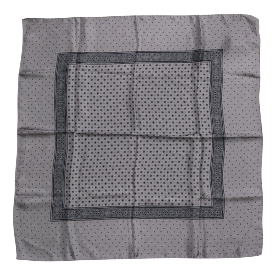 Gray Polka Dot Silk Square Men Foulard Scarf
