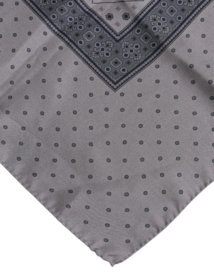 Gray Polka Dot Silk Square Men Foulard Scarf