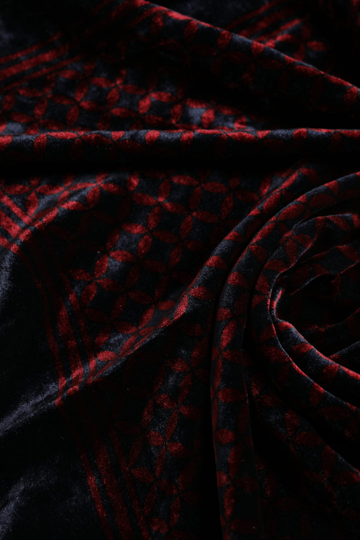 Black Red Viscose Square Men Foulard Scarf