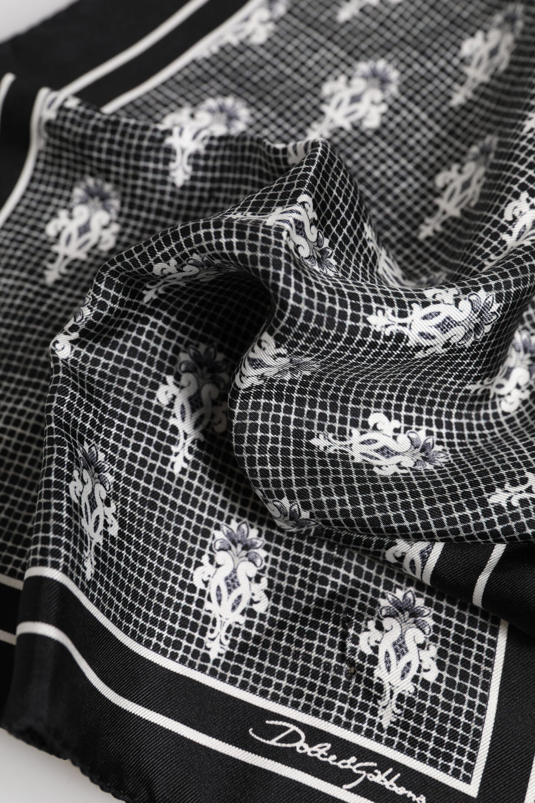 Black White Printed Square Foulard Scarf
