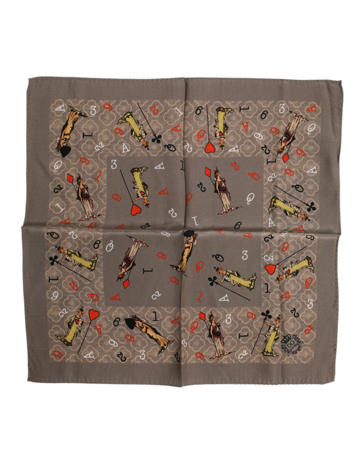 Brown Silk Printed Square Men Foulard Scarf