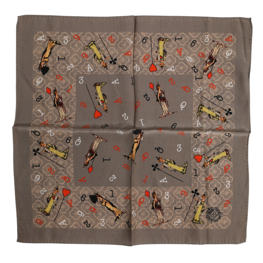 Brown Silk Printed Square Men Foulard Scarf