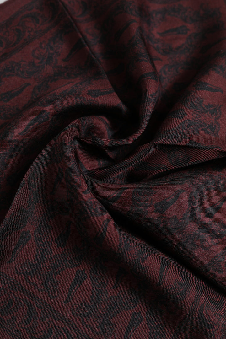 Maroon Black Printed Square Men Foulard Scarf