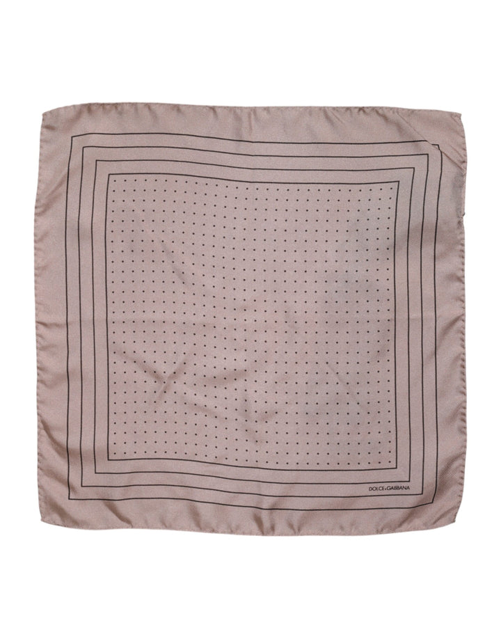 Beige Dotted Silk Square Men Foulard Scarf