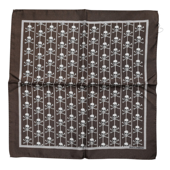 Brown Skull Silk Square Men Foulard Scarf