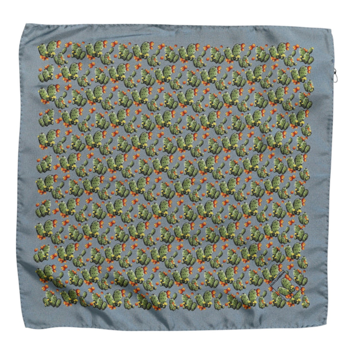 Gray Green Cactus Print Square Foulard Scarf