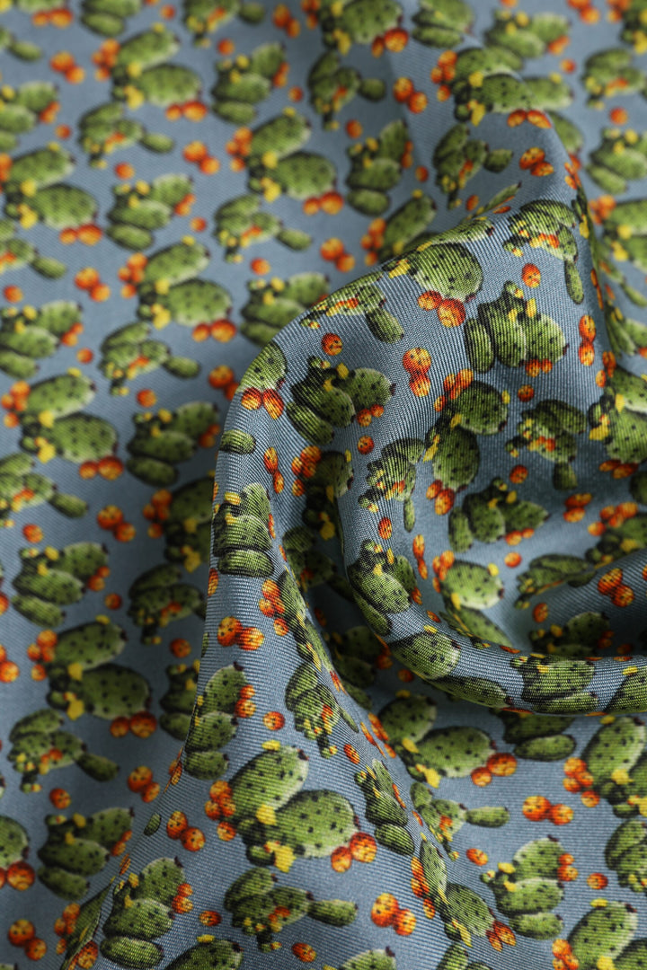 Gray Green Cactus Print Square Foulard Scarf