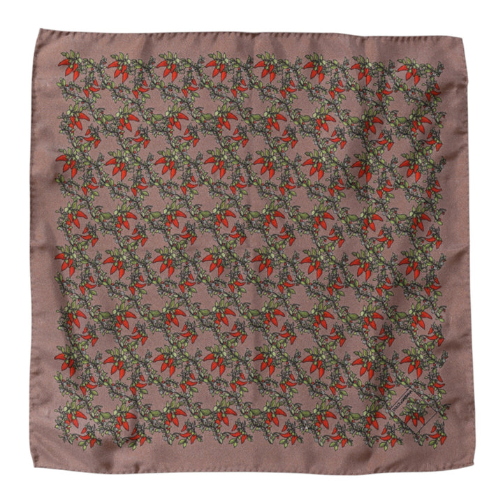 Brown Chilis Silk Square Men Foulard Scarf