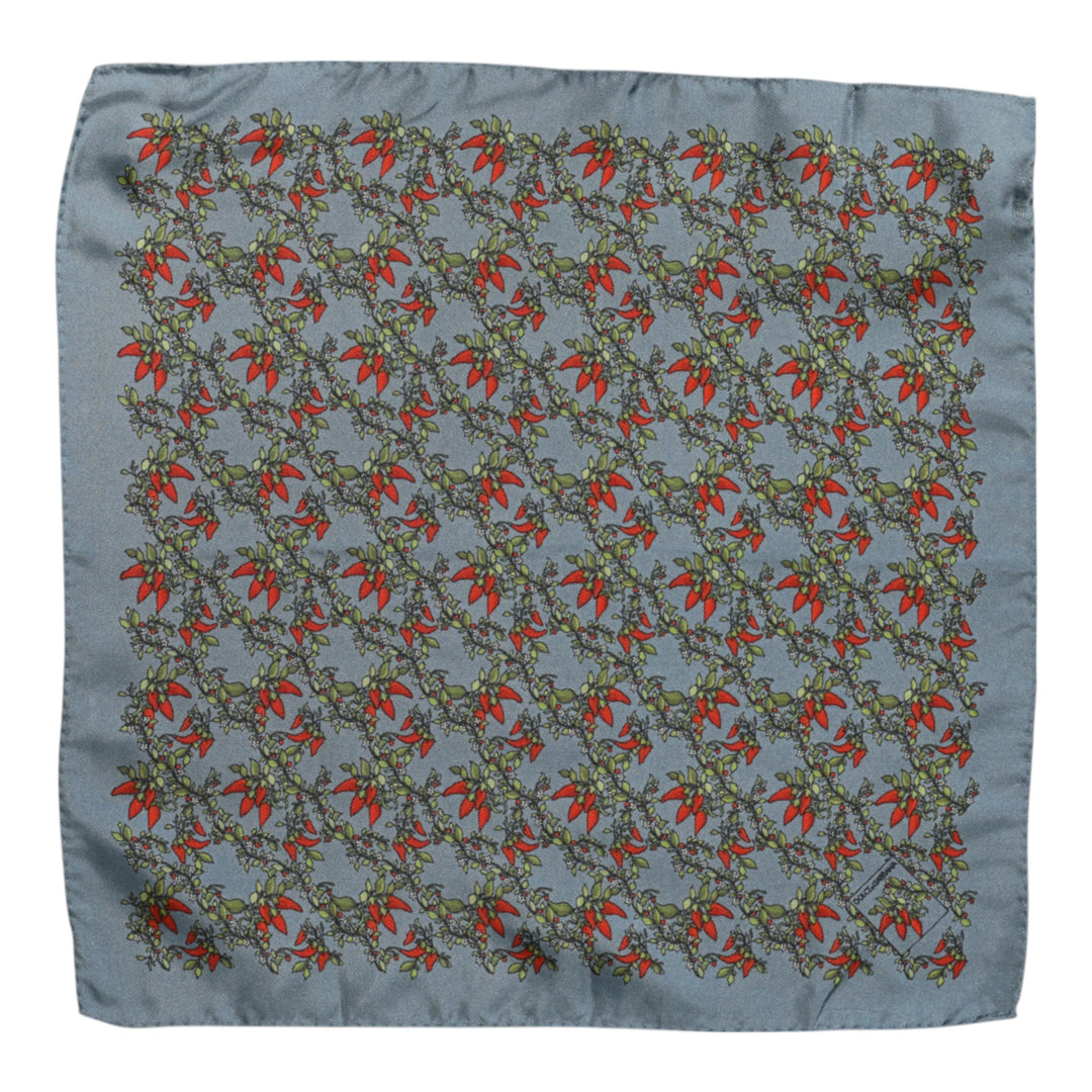 Gray Chilis Silk Square Men Foulard Scarf