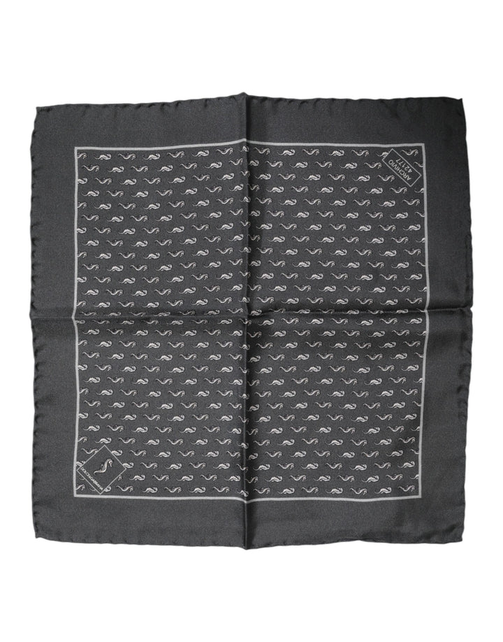 Black Fish Print Silk Square Men Foulard Scarf