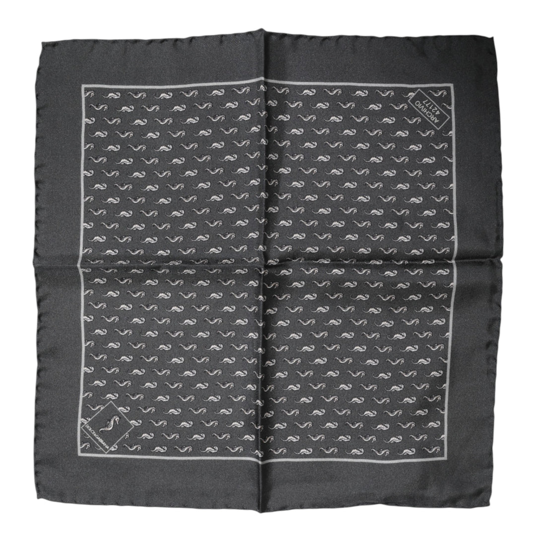 Black Fish Print Silk Square Men Foulard Scarf