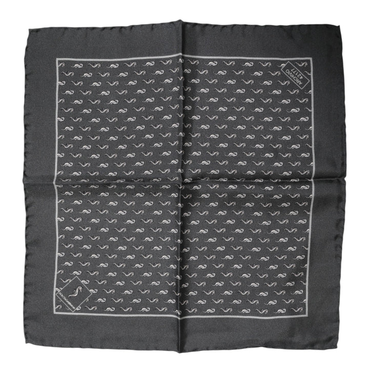 Black Fish Print Silk Square Men Foulard Scarf