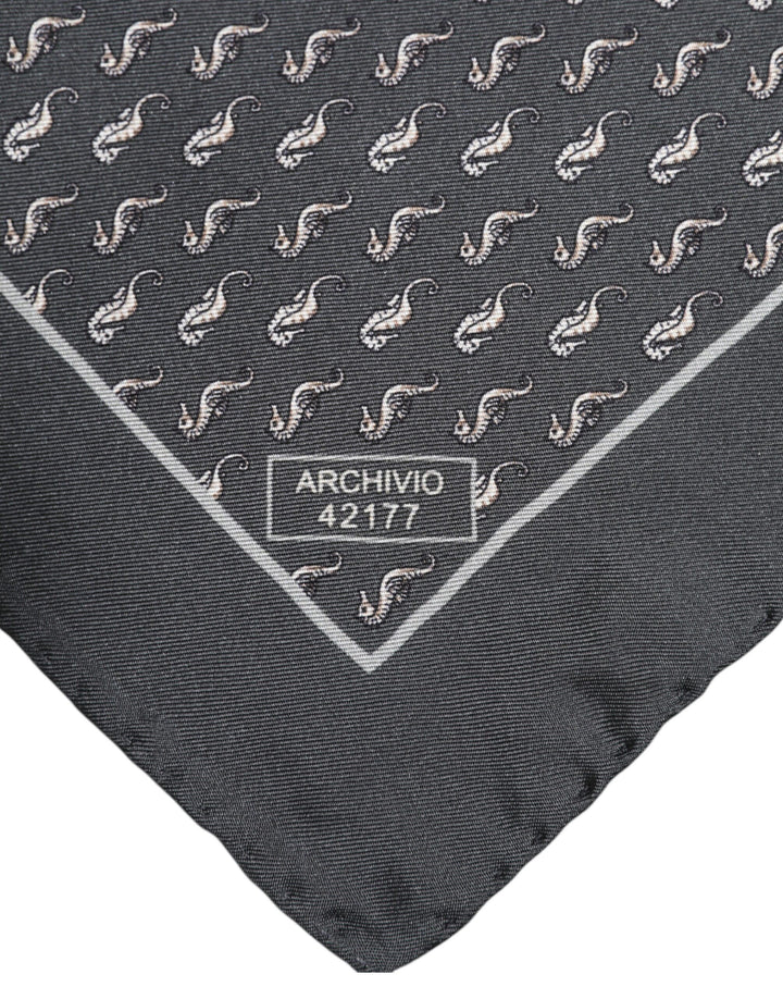 Black Fish Print Silk Square Men Foulard Scarf
