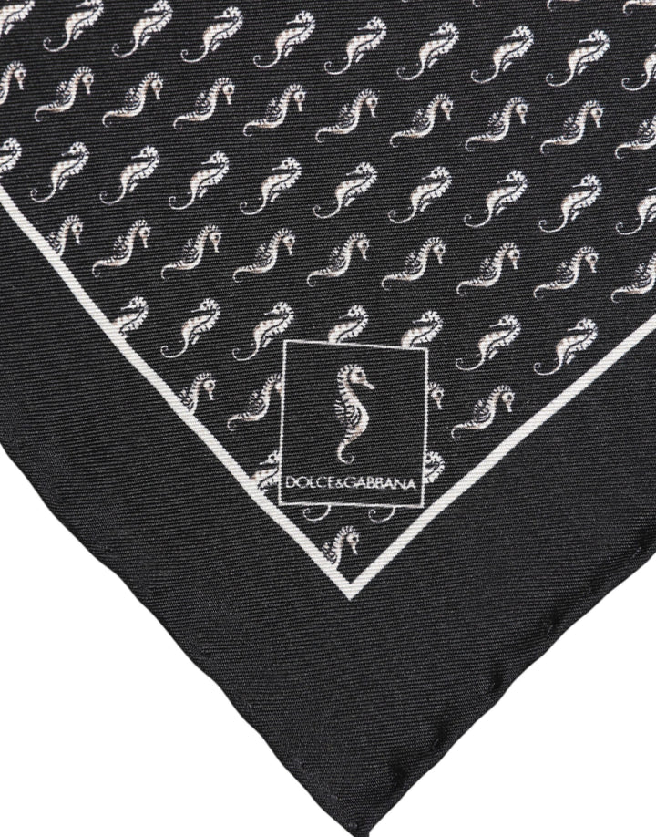 Black Sea Horse Silk Square Men Foulard Scarf