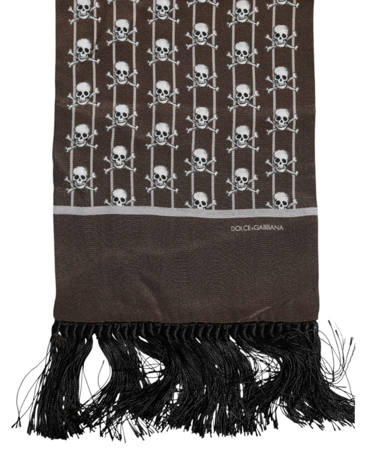Brown Skulls Print Fringes Men Foulard Scarf