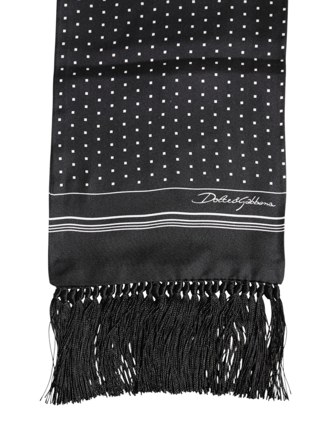 Black White Polka Dot Fringes Foulard Scarf