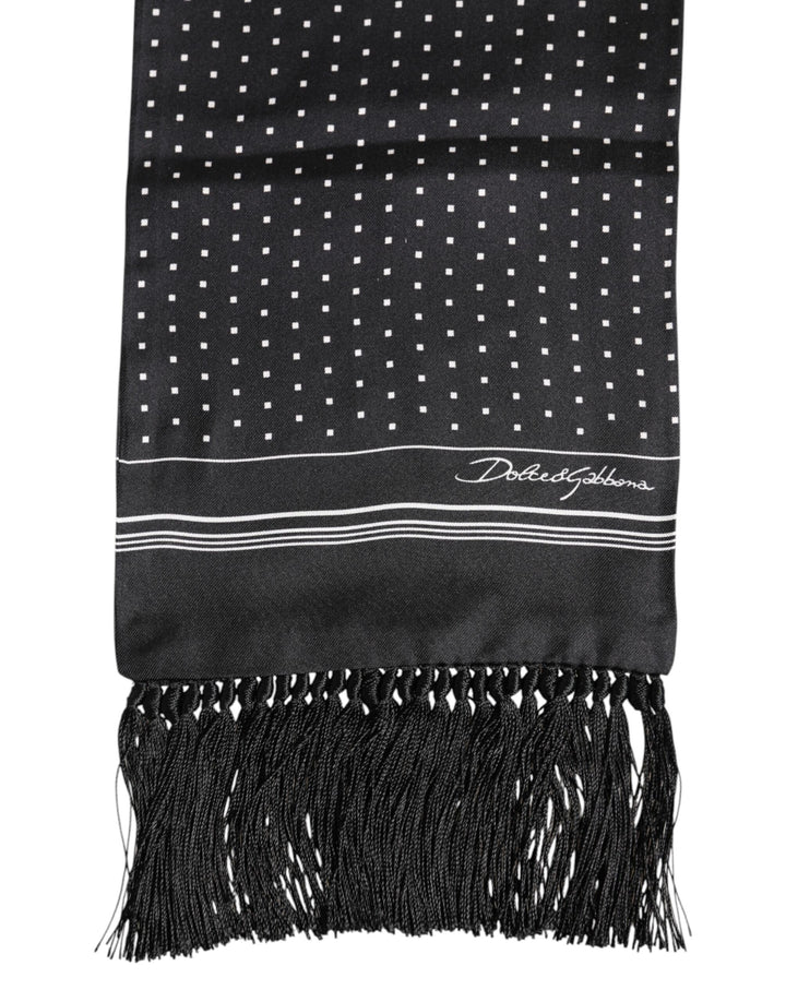 Black White Polka Dot Fringes Foulard Scarf