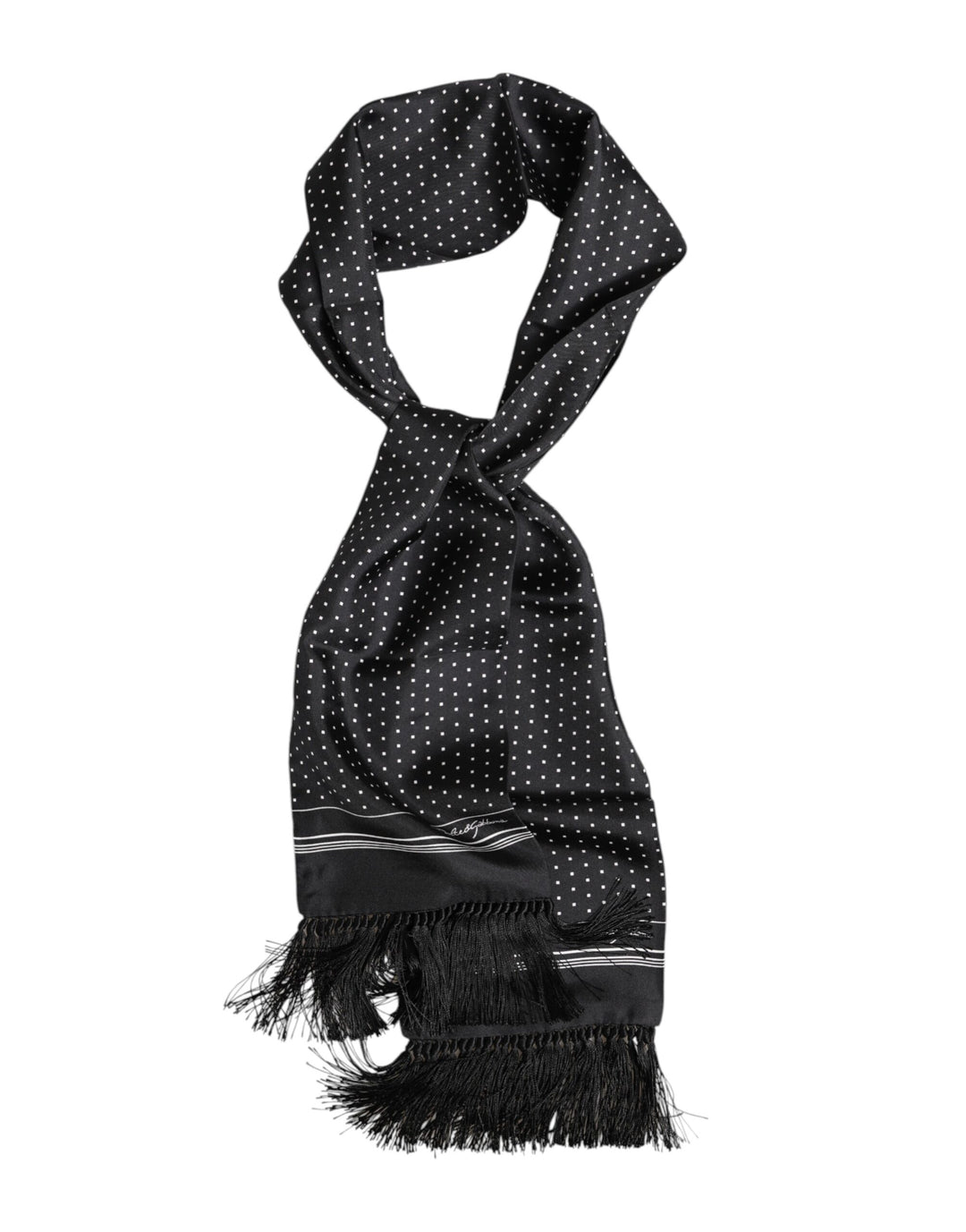 Black White Polka Dot Fringes Foulard Scarf