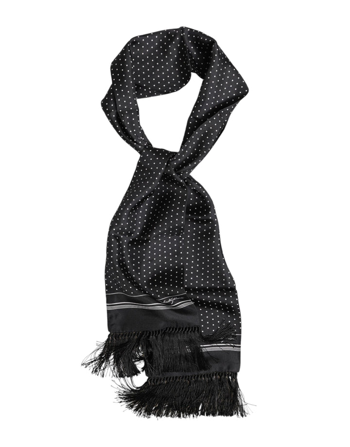 Black White Polka Dot Fringes Foulard Scarf