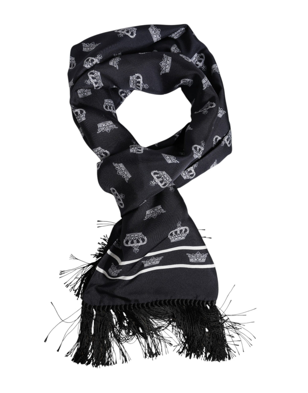 Black Silk Crown Fringes Men Foulard Scarf