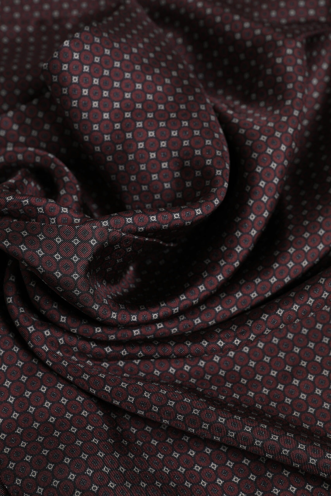 Maroon Dotted Silk Fringes Foulard Scarf