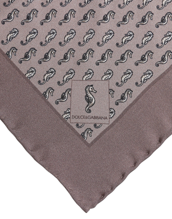 Brown Sea Horse Silk Square Foulard Scarf