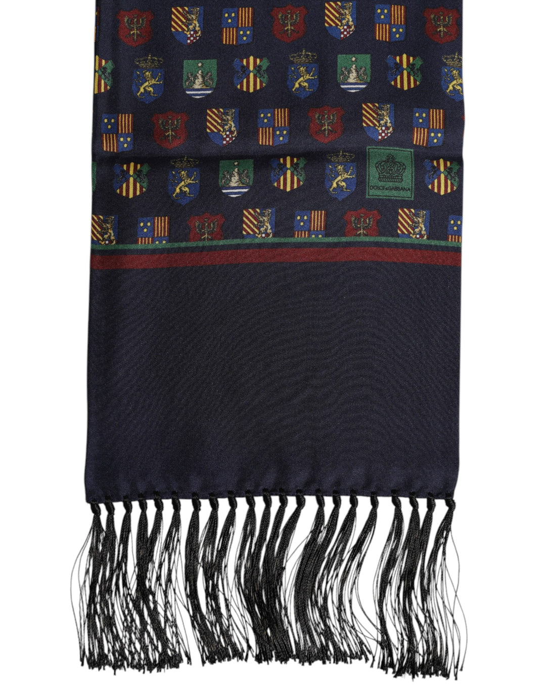 Blue Silk Printed Fringes Foulard Scarf