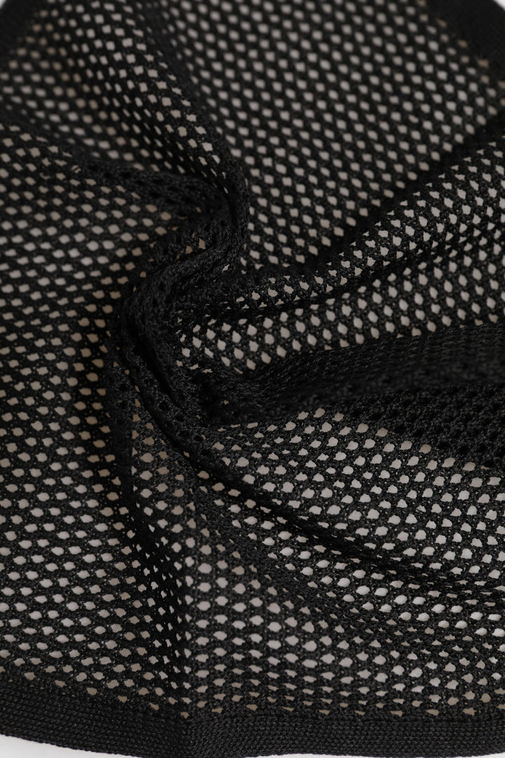 Black Patterned Cotton Square Foulard Scarf