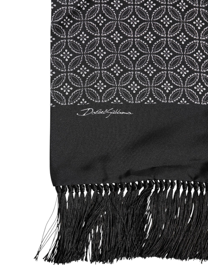 Black Patterned Fringes Men Foulard Scarf