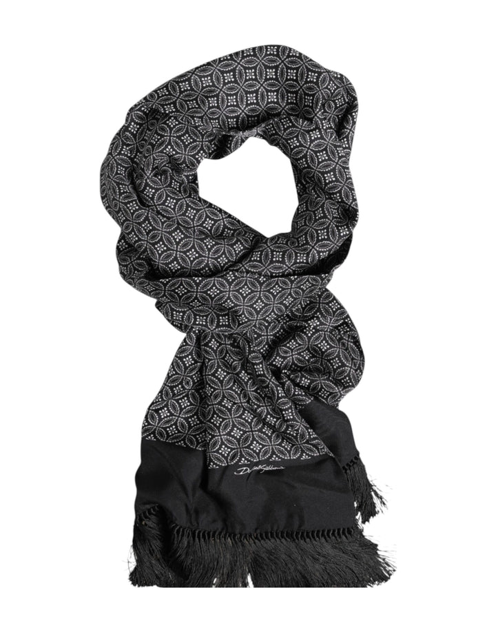 Black Patterned Fringes Men Foulard Scarf