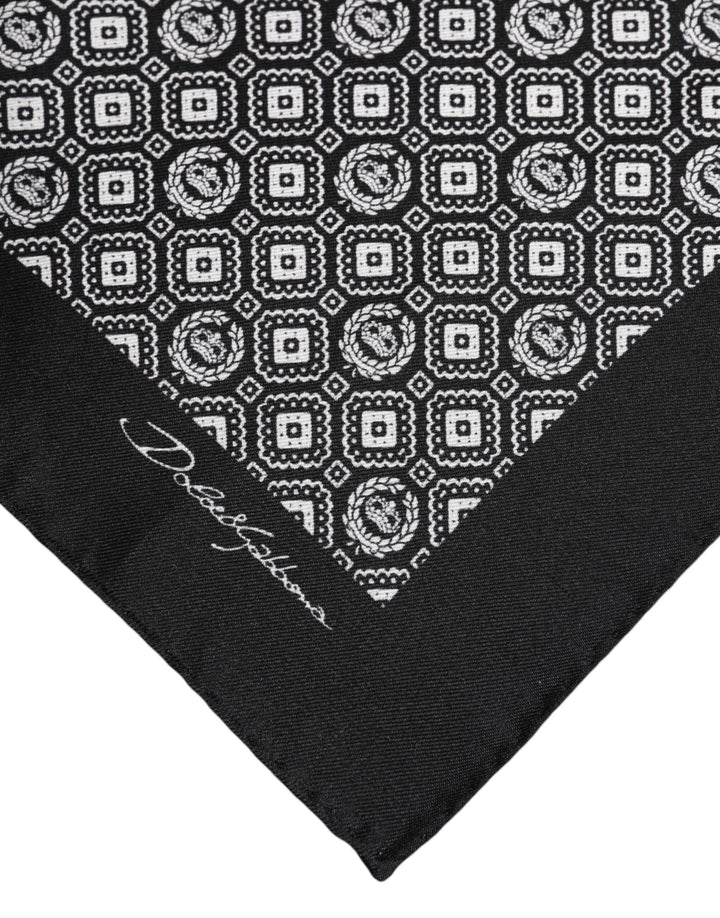 Black White Patterned Square Foulard Scarf