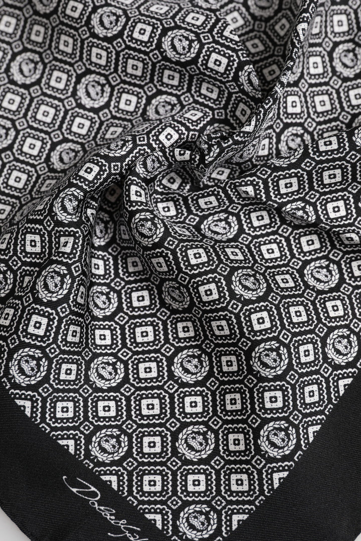Black White Patterned Square Foulard Scarf