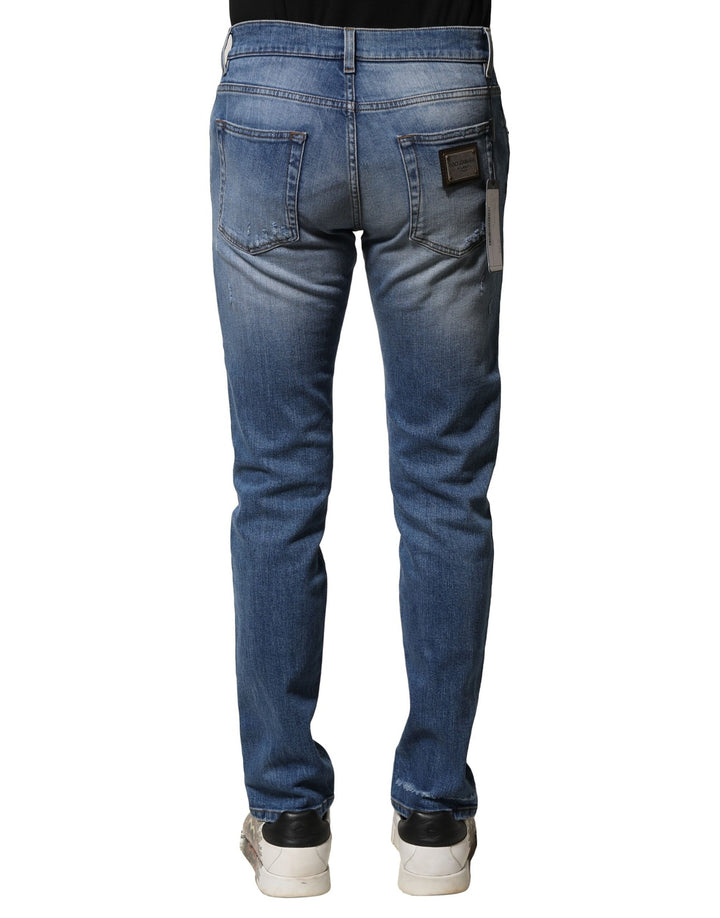 Blue Washed Cotton Skinny Men Denim Jeans