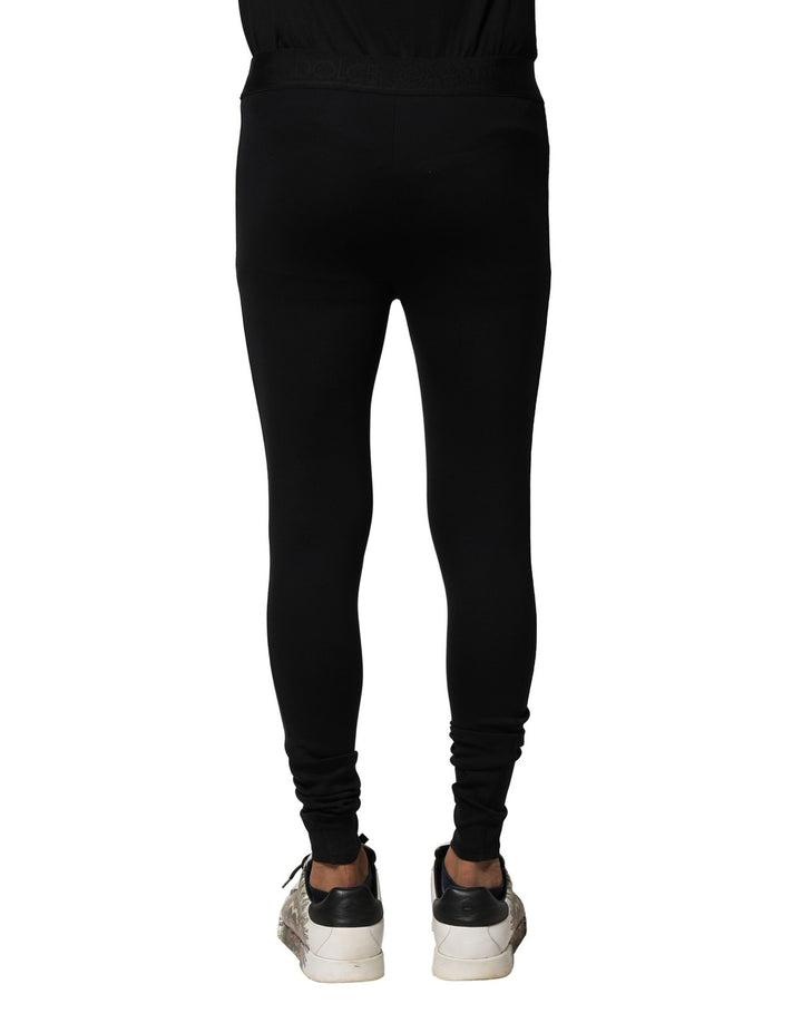 Black Nylon Elastic Logo Men Leggings Pants