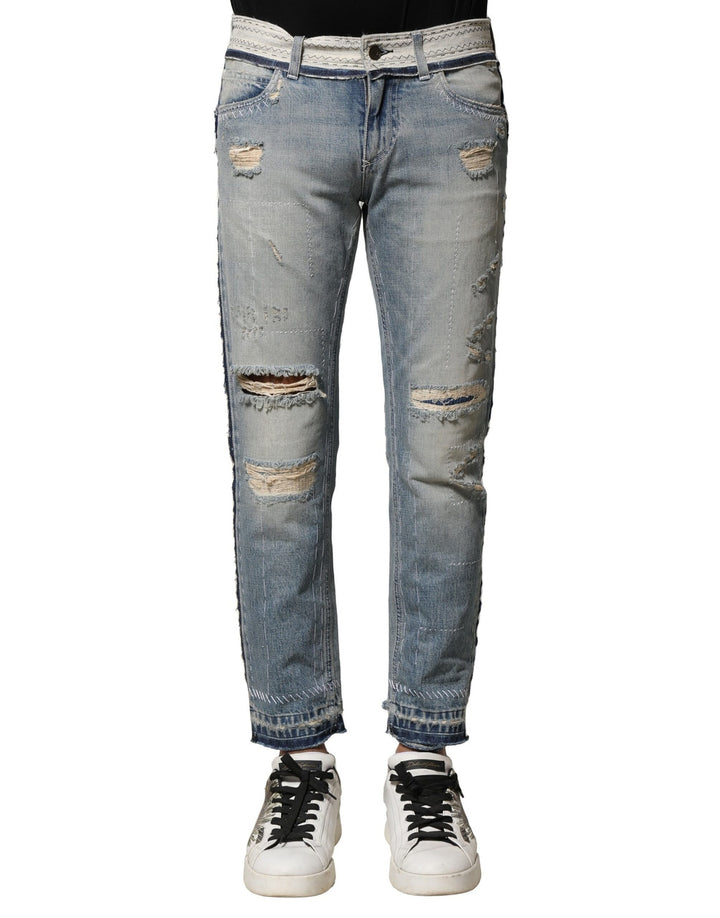 Light Blue Tattered Straight Men Denim Jeans