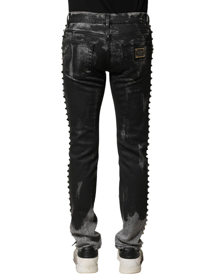 Black Washed Embellished Skinny Denim Jeans
