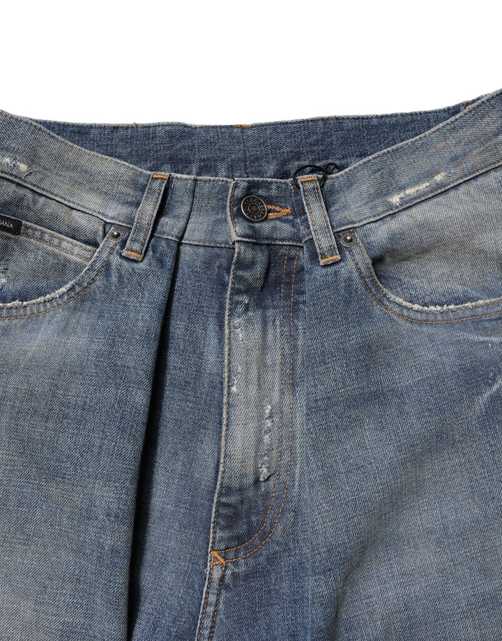 Blue Cotton Tattered Men Denim Jeans