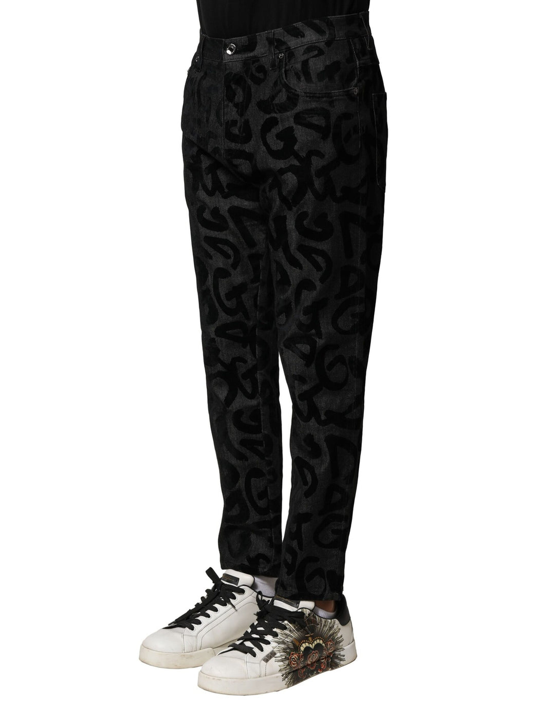 Gray Cotton DG Logo Straight Men Denim Jeans