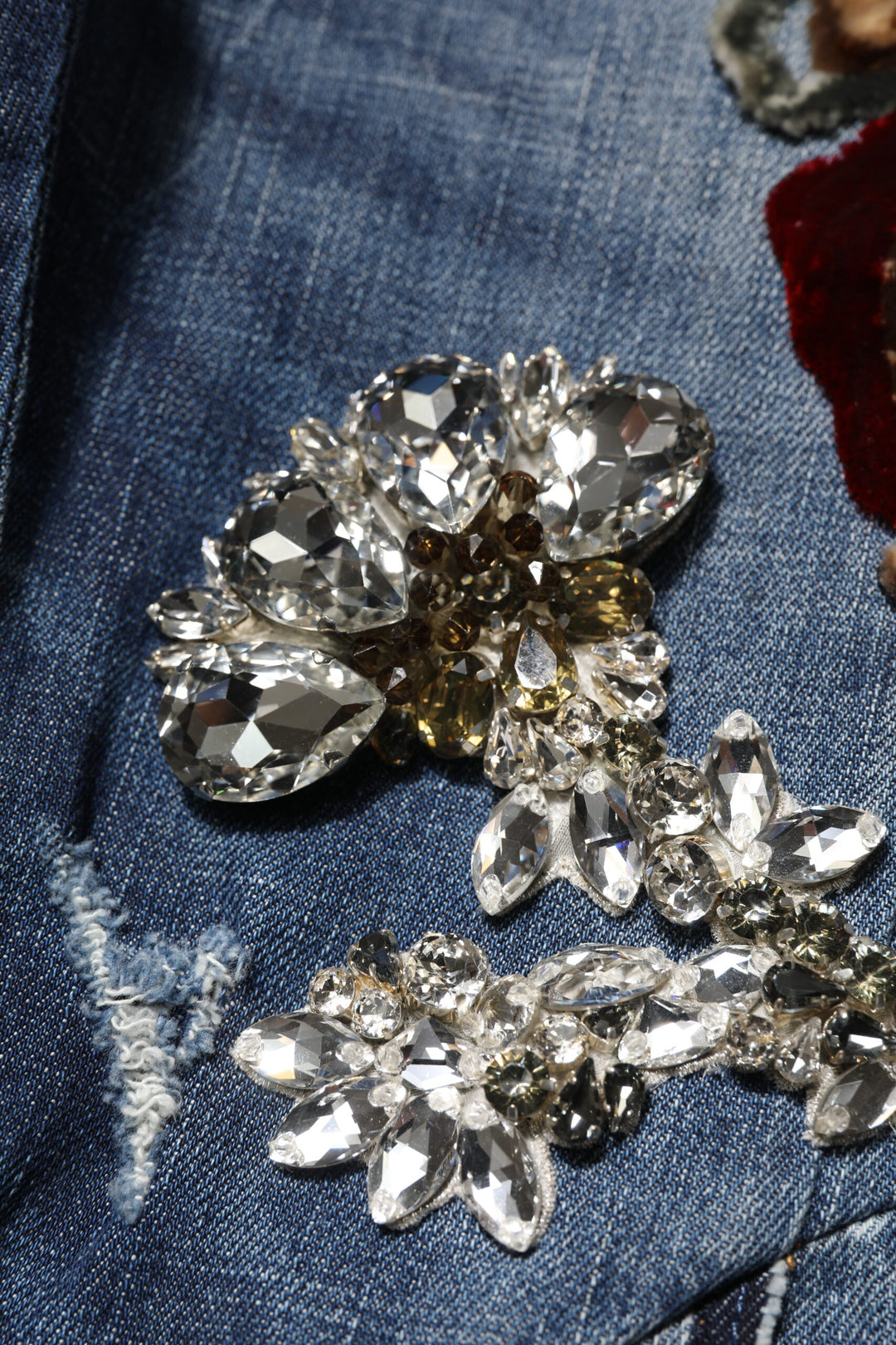 Blue Cotton Rhinestone Embellish Denim Jeans