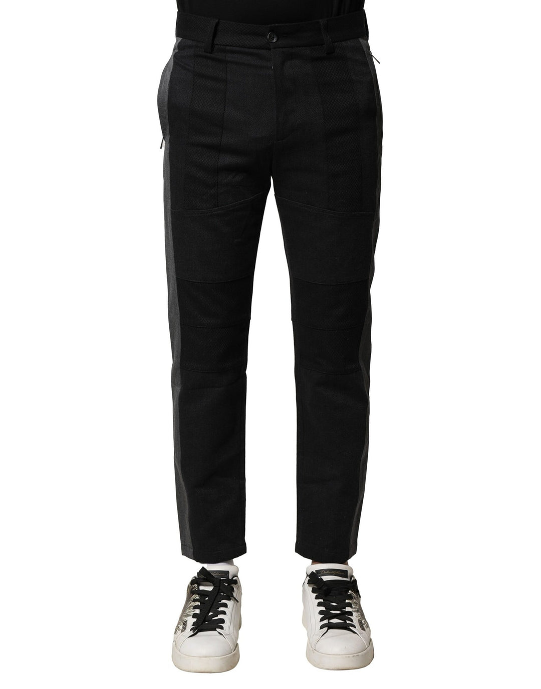 Black Gray Cotton Tapered Men Pants