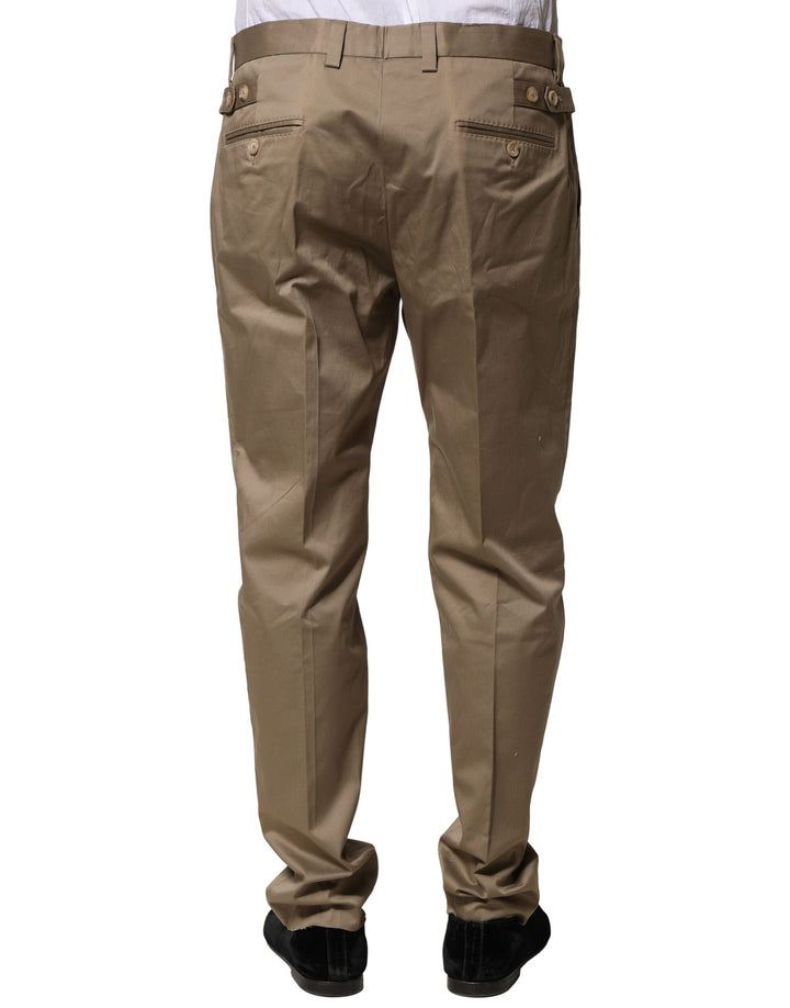 Brown Cotton Tapered Men Formal Pants