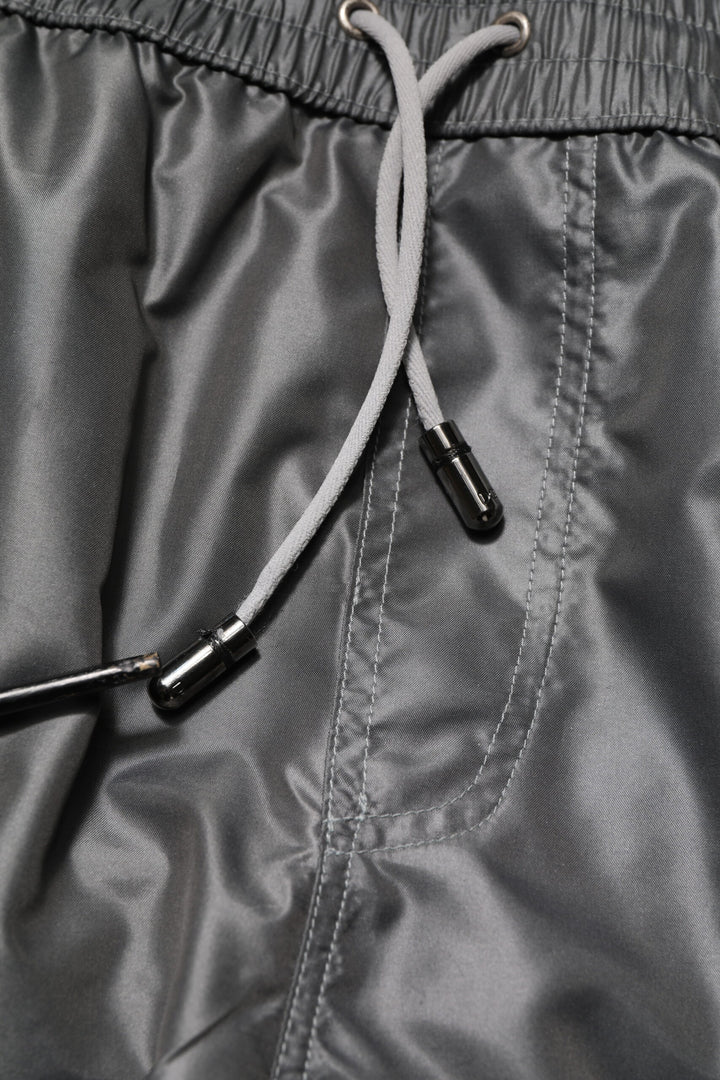 Gray Polyester Mid Waist Casual Bermuda Shorts